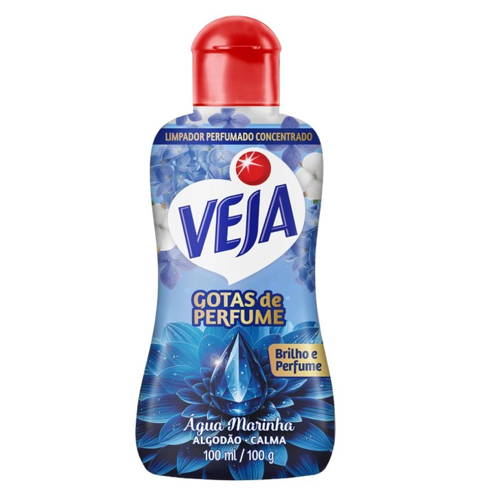 Limpador Perfumado Concentrado Veja Gotas de Perfume Água Marinha Algodão 100ml