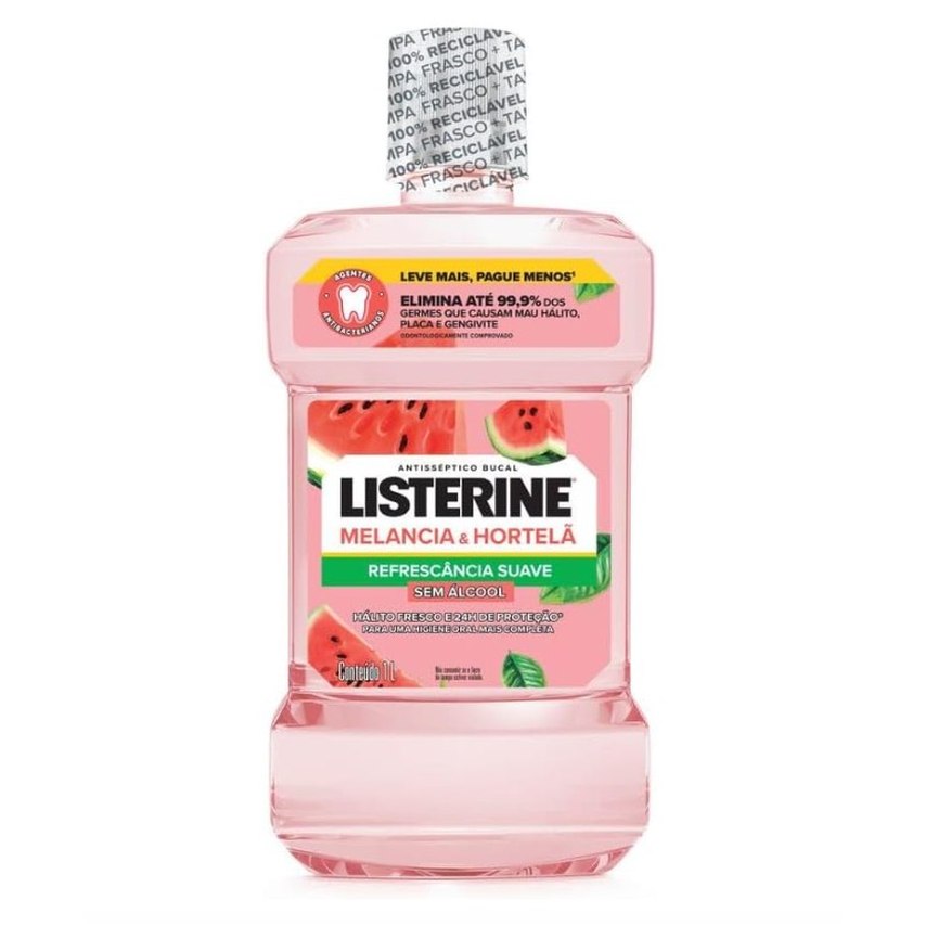 [3 UNIDADES] Listerine Enxaguante Bucal Melancia & Hortelã Sem Álcool, 1L