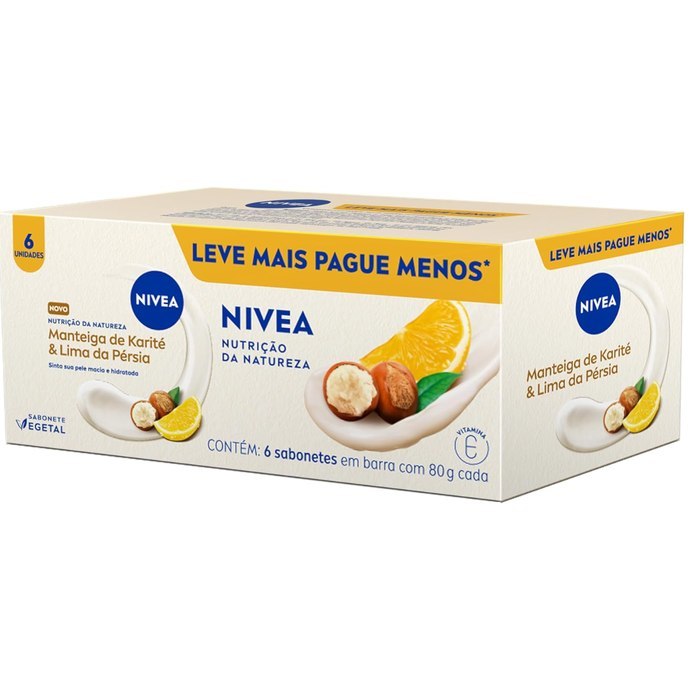 NIVEA Sabonete Vegetal Nutrição Da Natureza Manteiga De Karité & Lima Da Pérsia 80g (6 un.)