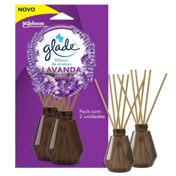 Glade Difusor de Ambiente Lavanda, 2 Unidades Frasco 100ml e 6 Varetas cada