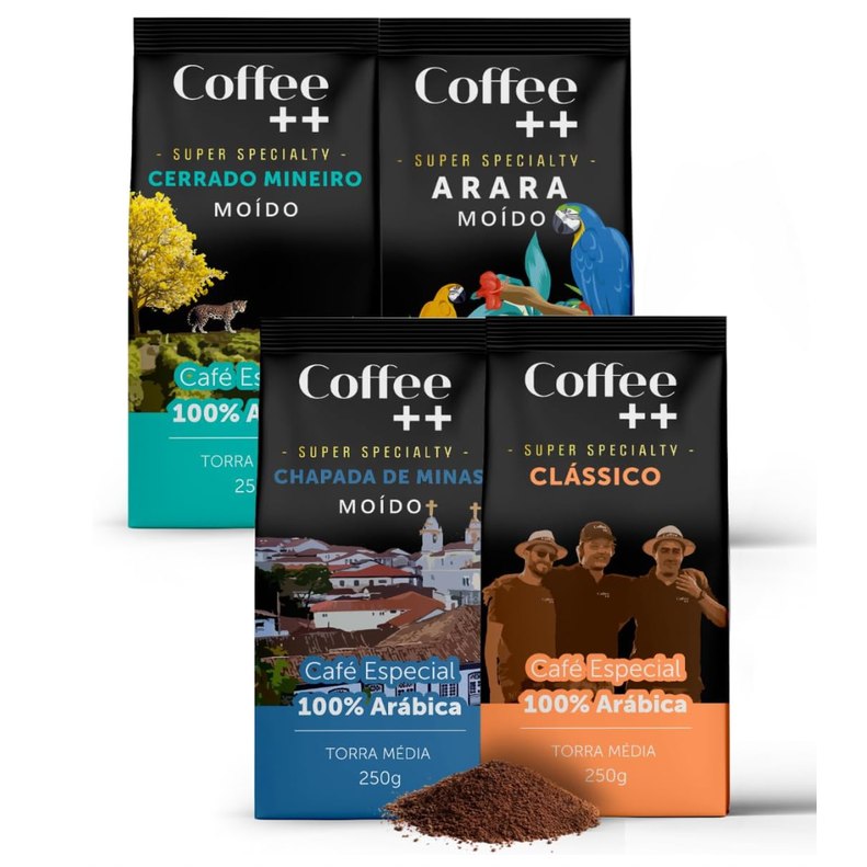 Kit 4 Pacotes Café Especial Torrado e Moído Coffee Mais Variedade (4x250g)