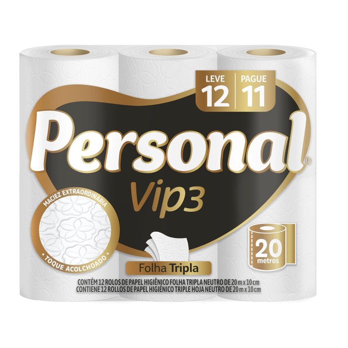 [5 UNIDADES] Personal Papel Higiênico Vip Folha Tripla Com 12 Rolos De 20M