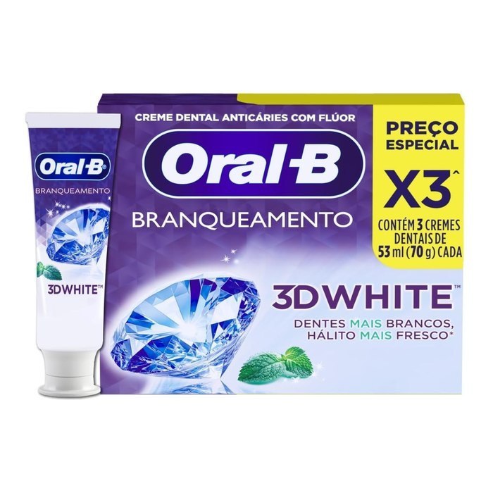 Pasta de Dente Oral-B 3D White Brilliant Fresh, 3 Unidades de 70g