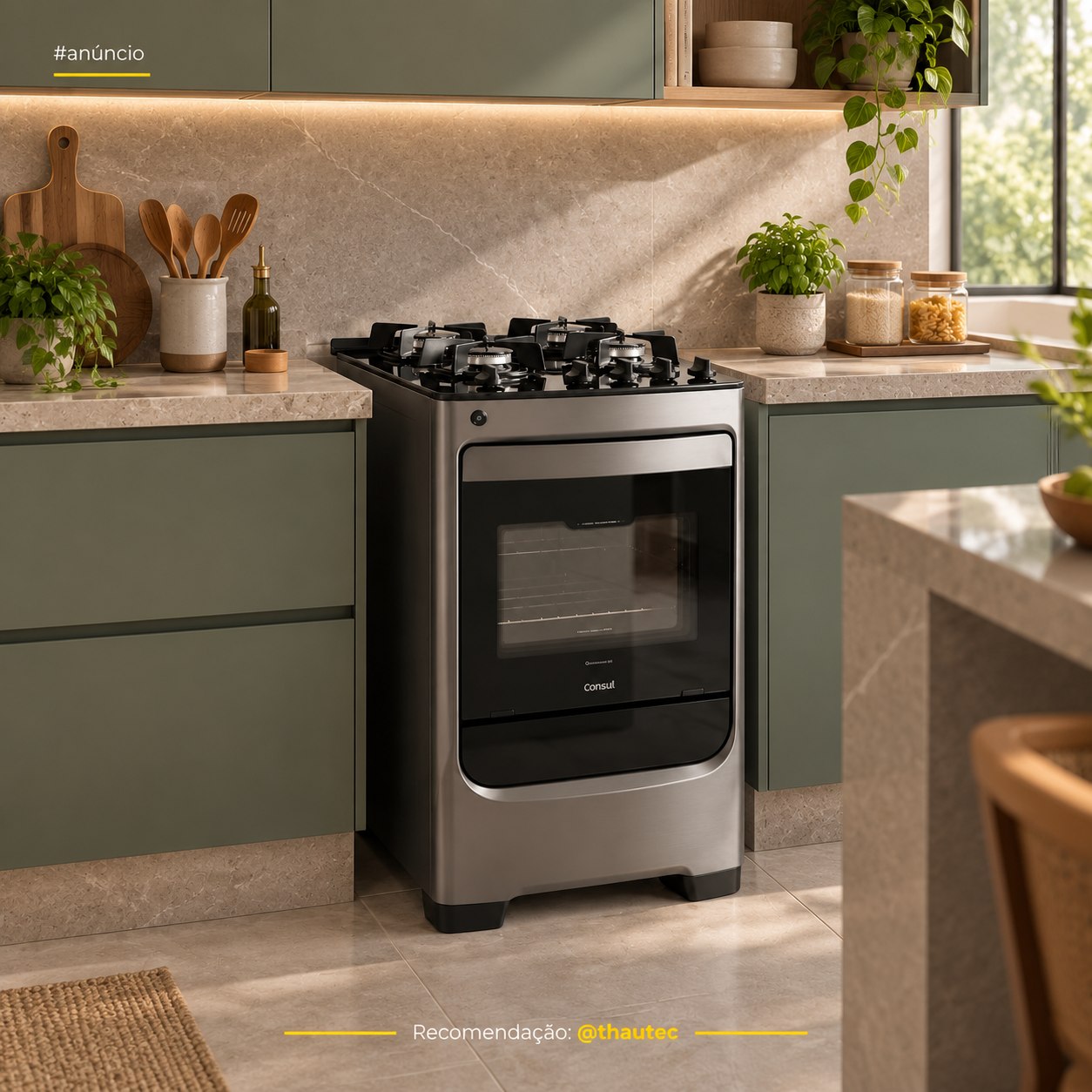 Fogão Consul 4 Bocas Inox com Mesa de Vidro forno 58L Bivolt (CFO4VAR)