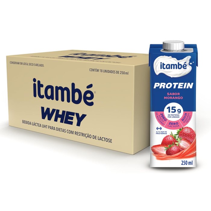 Itambé Whey Bebida Proteica Morango 15g de Proteína 250mL – 18 Unidades