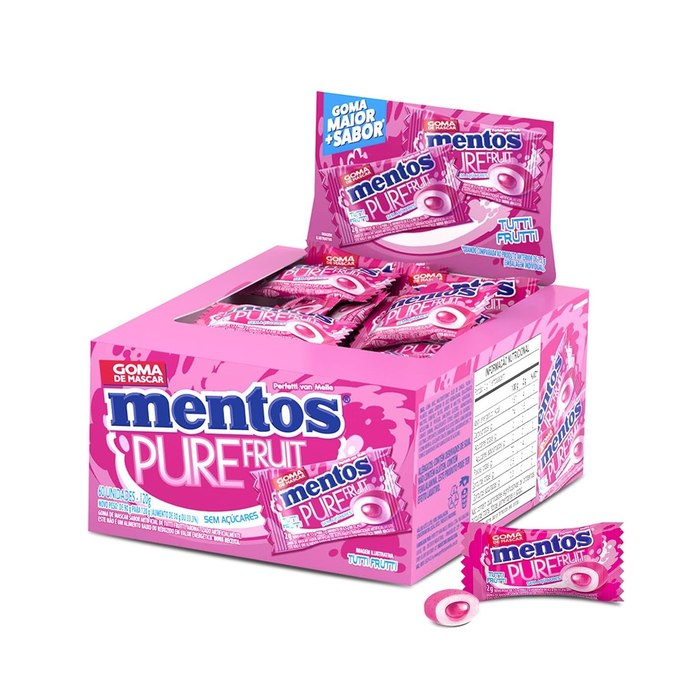Gomas de Mascar Mentos Pure Fruit Sem Açúcar Sabor Tutti-Frutti 60 Unidades