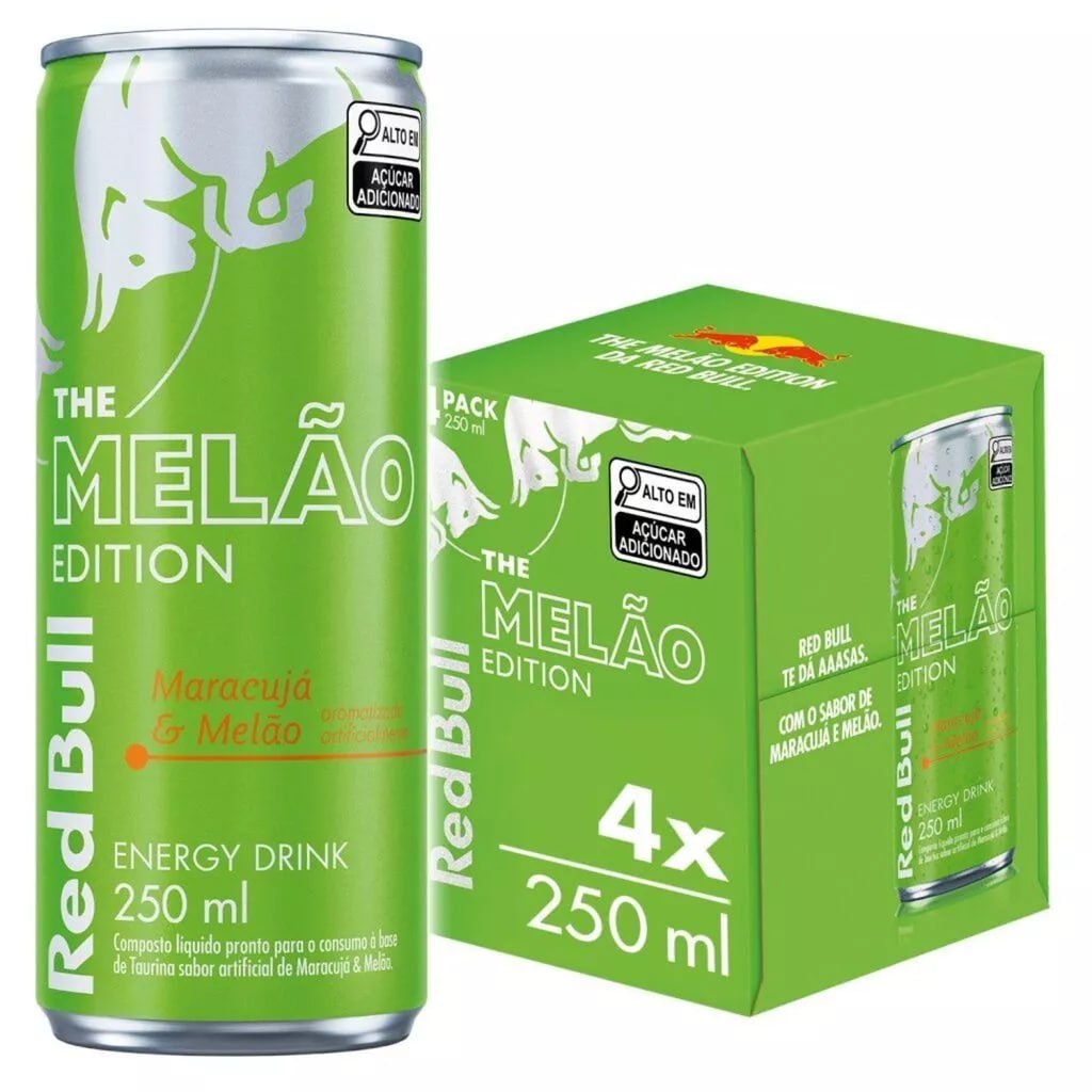 Pack de 4 latas, Red Bull Energético, Maracujá e Melão, 250ml