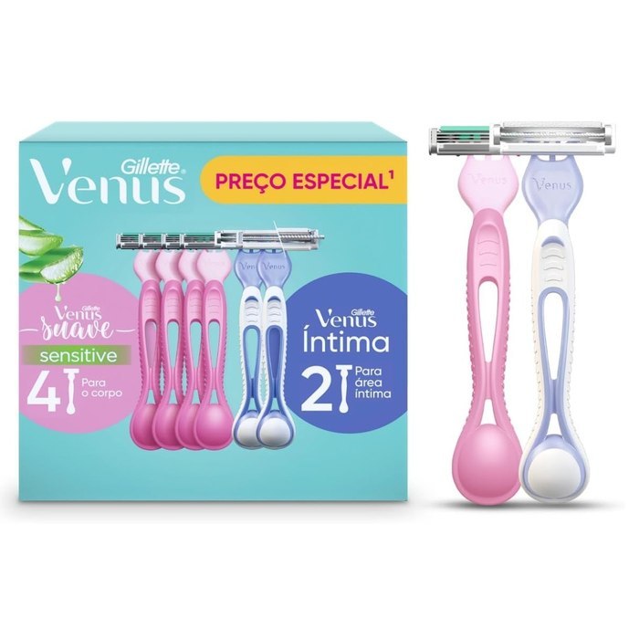 Kit Aparelho de Depilação Gillette Venus Suave 4Un + Venus Íntima 2Un