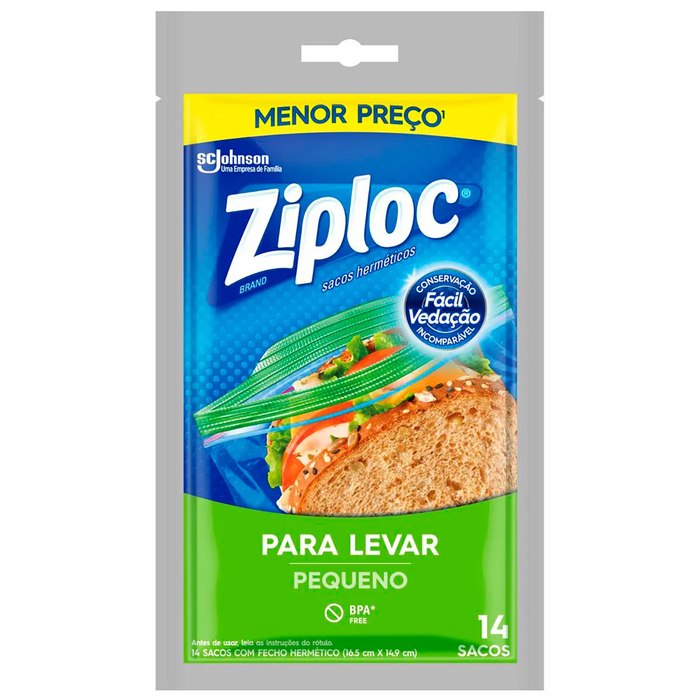 Saco Hermético Ziploc Tamanho Pequeno 14 Unidades