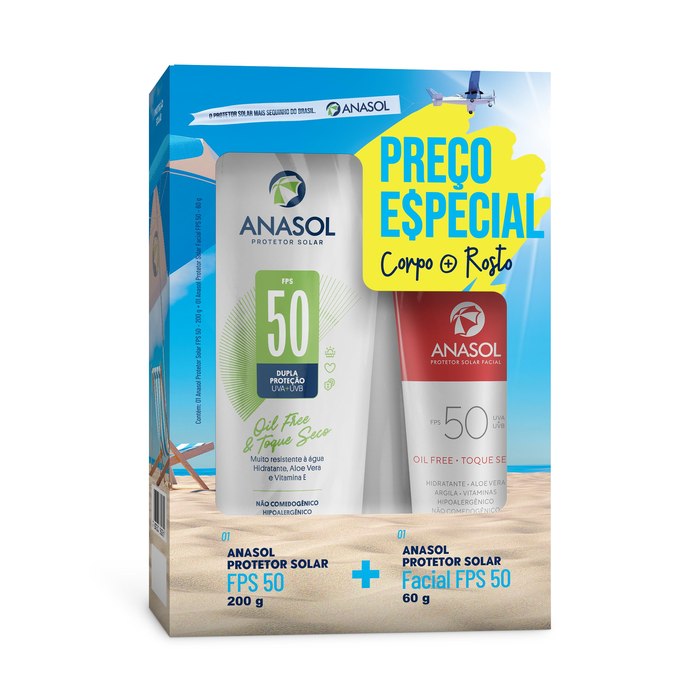 Conjunto Anasol Fps 50 Facial 60g + Fps 50 Corpo 200g