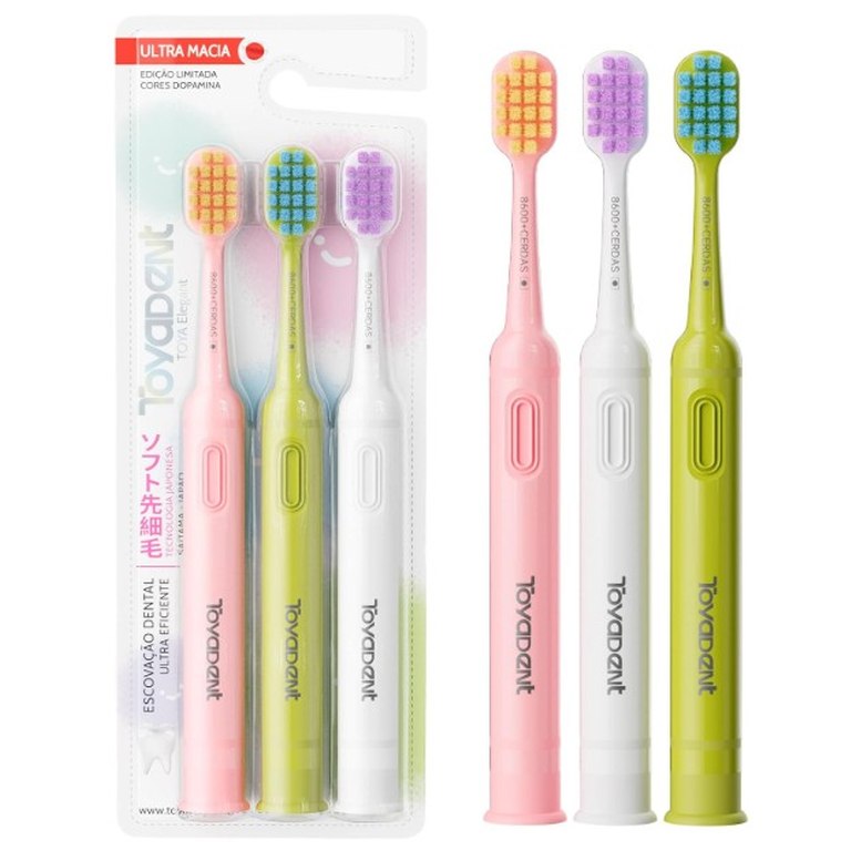 TOYADENT Escova de Dentes para Adultos, Cerdas Super Macias, Kit com 3 Unidades