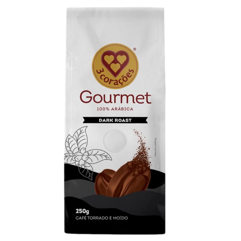 3 Corações Café Torrado e Moído Gourmet Dark Roast, 250G