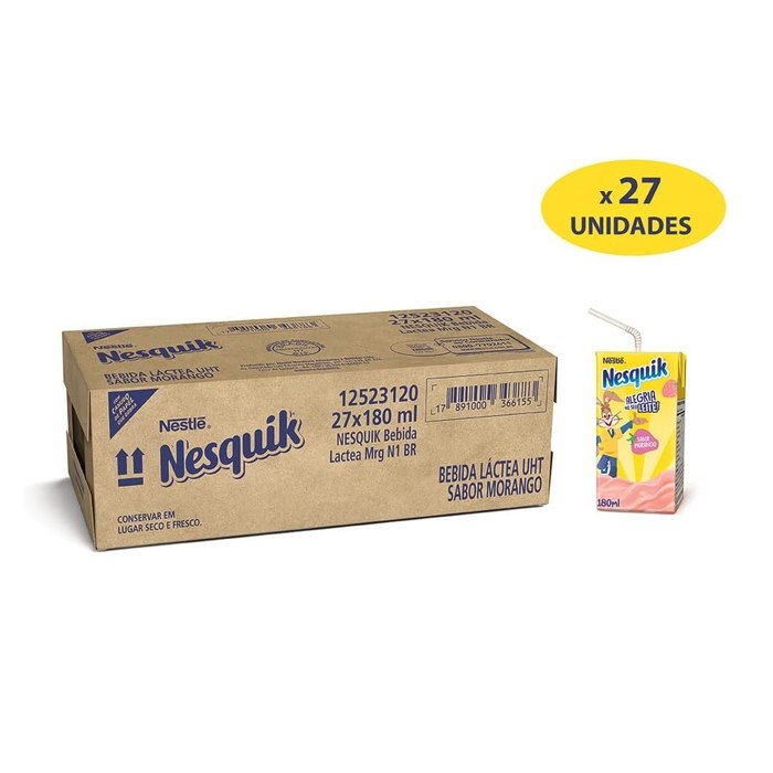 Bebida Lactea Nesquik Morango 180ml 27 unidades