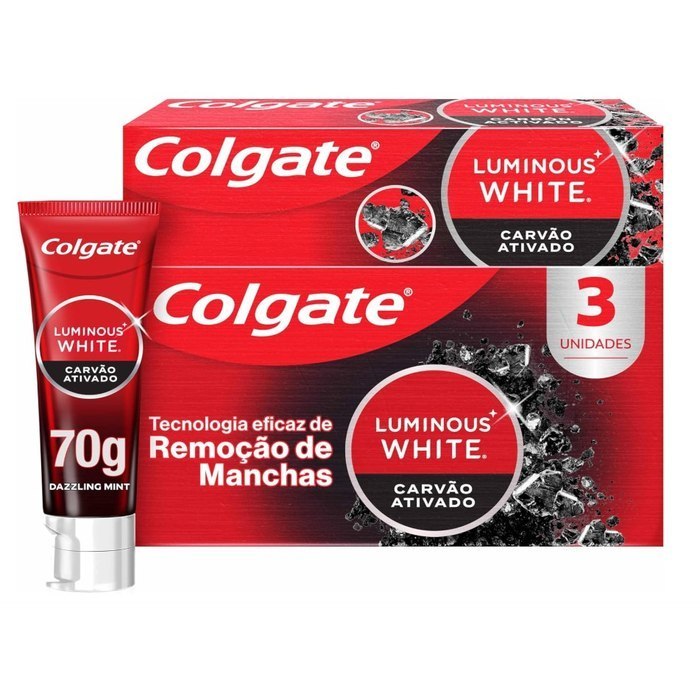 Creme Dental Clareador Colgate Luminous White Carvão Ativado 3x70g