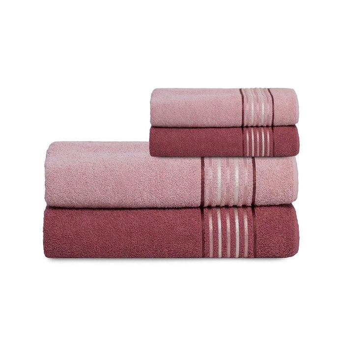 Jogo de Banho 4 peças Camesa Vitta Plus Select Rosa Escuro com Rosa Claro
