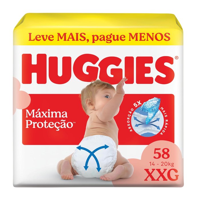 Fralda Descartável Huggies Máxima Proteção, Tamanho XXG, 58 Unidades
