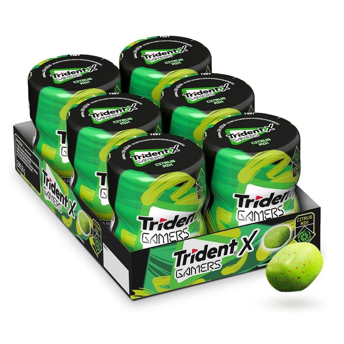 Chiclete Trident X Gamers Citrus Mix - Caixa com 6 unid de 48,3g