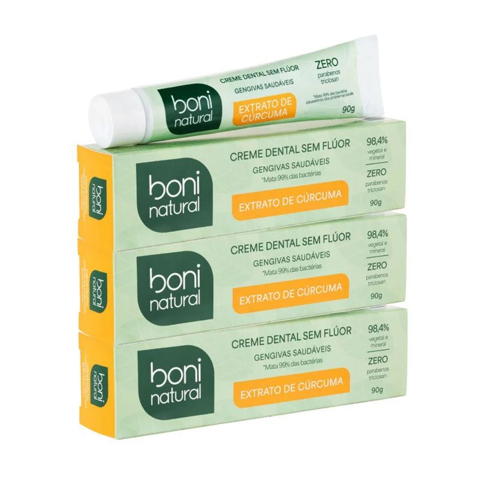Creme Dental Boni Natural Óleo de Hortelã e Extrato de Cúrcuma 90g 3 unidades
