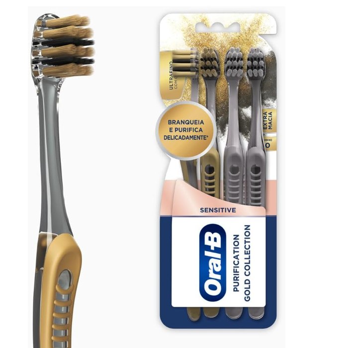 Oral-B Escova de Dente Sensitive Purification Gold Extra Macia 4 Unidades