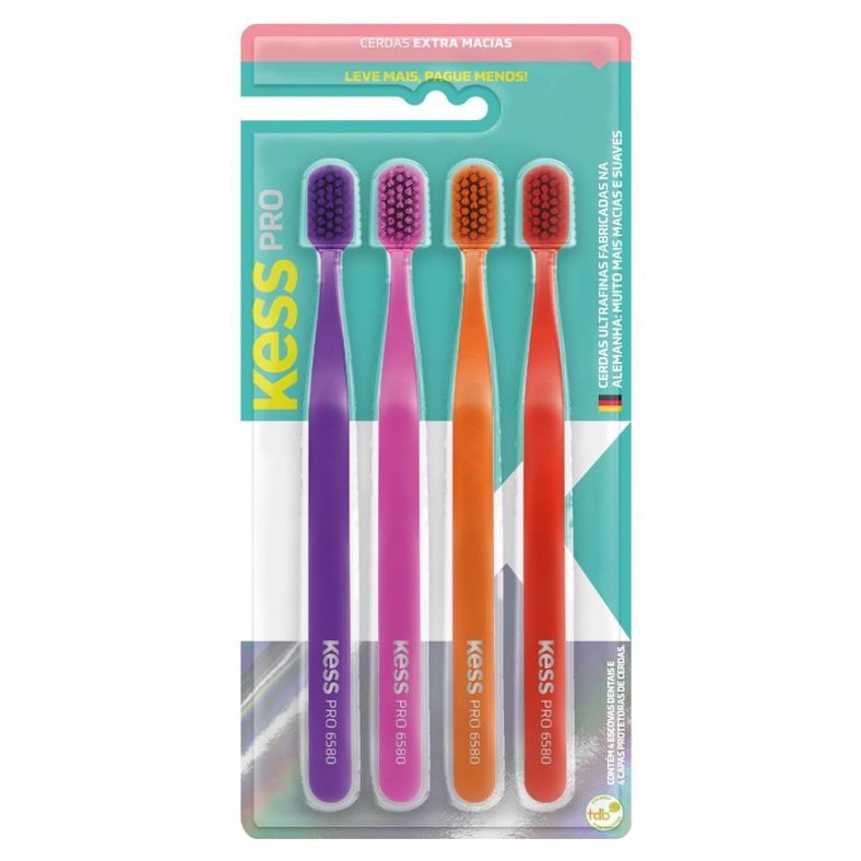 Kess, Pack com 4 Escovas Dentais Pro Extra Macias