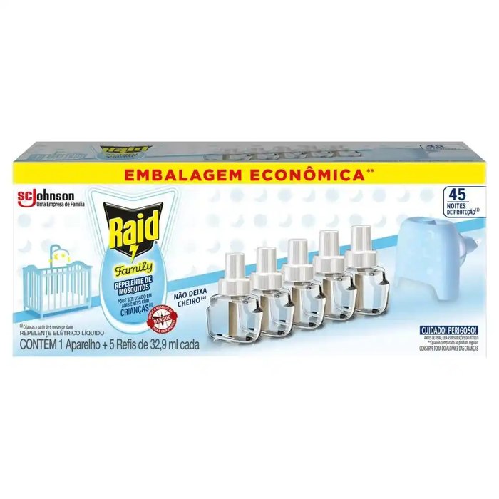 Repelente Elétrico Líquido Raid Family 45 Noites 32,9ml