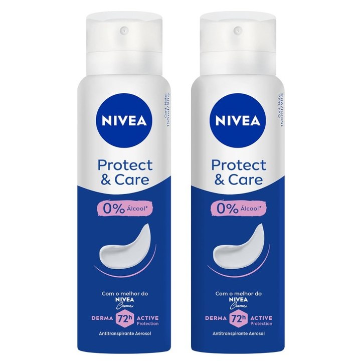 NIVEA Desodorante Aerossol Protect & Care 150 ml – Kit com 2 Unidades