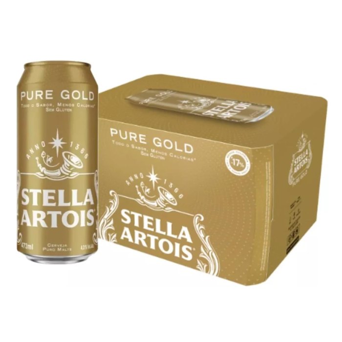 Cerveja Sem Glúten Stella Artois, Pure Gold, Lata 473ml, Pack com 12 unidades