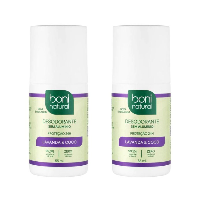 Desodorante Roll-On sem Alumínio Boni Natural Coco e Lavanda 55ml 2 unidades