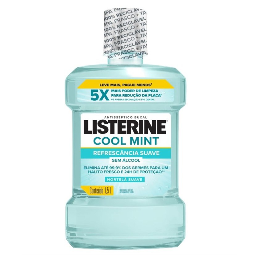 [3 UNIDADES] Listerine Cool Mint Enxaguante Bucal Sem Álcool, 1,5l