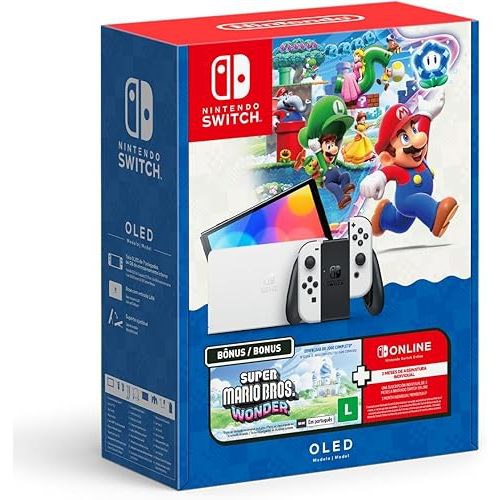 Console Nintendo Switch Oled Nintendo Bundle Super Mario Bros Wonder - 3 Meses Nintendo Switch Online 64gb Branco
