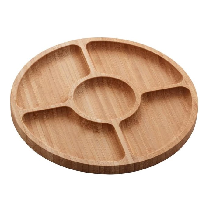 LYOR - Petisqueira de Bambu com 5 Divisórias Round 25cm x 25cm x 1,6cm