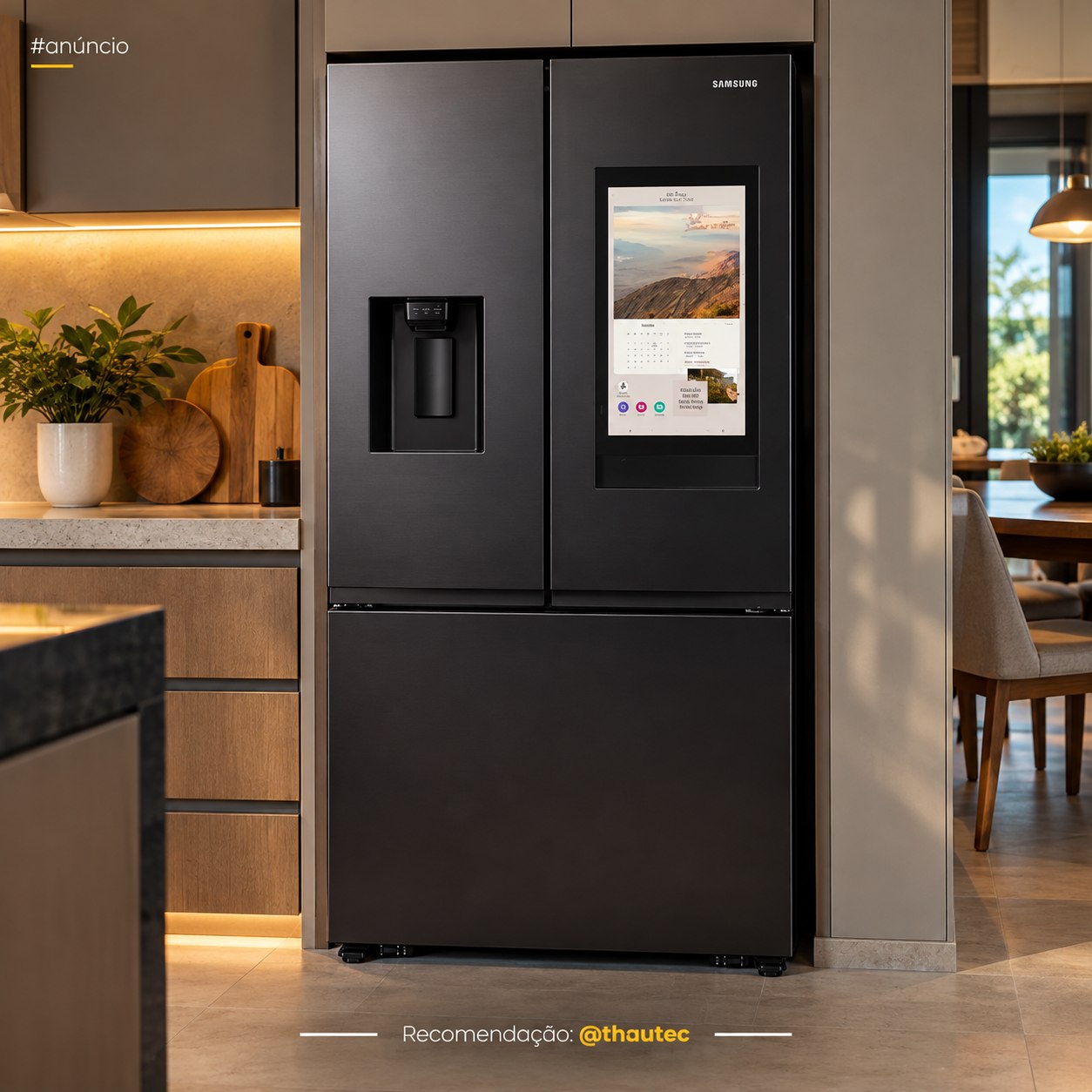 Geladeira Samsung Family Hub French Door com Tela/Soundbar e Dispenser de Água e Gelo 564L Black Inox 110v (RF27)