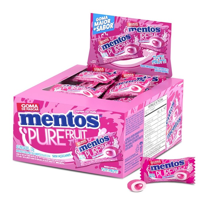 Mentos Pure Fruit Tutti-Frutti Goma de Mascar Sem Açúcar 120g
