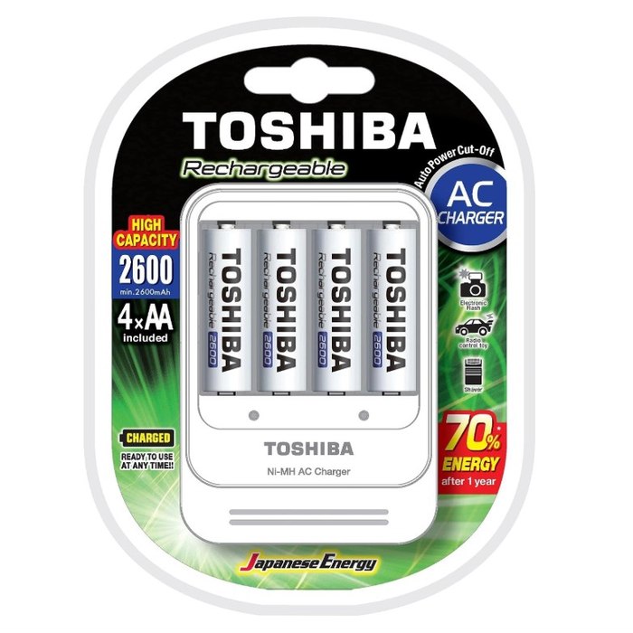 TOSHIBA Carregador de Pilhas AA/AAA com 4 AA