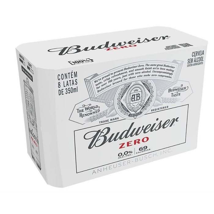 Pack Cerveja Budweiser Zero Álcool, 350ml, Lata - 8 unidades
