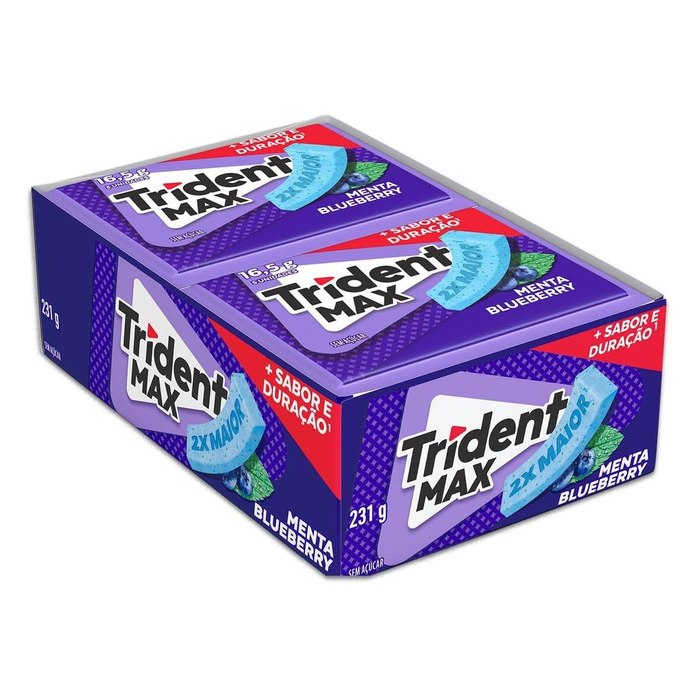 Chiclete Trident Max Menta Blueberry Sem Açúcar - Caixa com 14 unid. de 16,5g