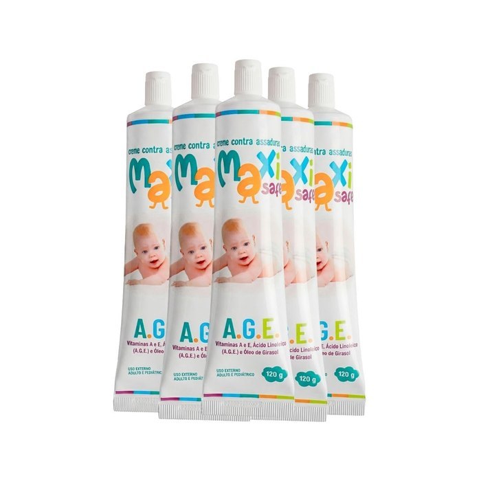 Kit com 5 Creme Pomada de Assadura Maxi Baby Vitamina A.E com Óleo de Girassol A.G.E 15g cada