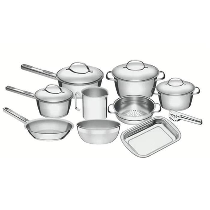 Jogo de Panelas Tramontina Aço Inox Allegra 10 Peças Fundo Triplo Com Pegador de Massa