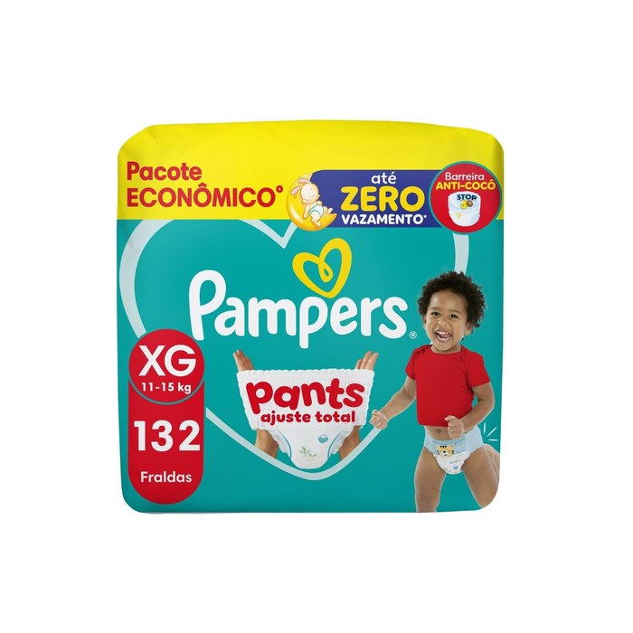 Fralda Pampers Pants Ajuste Total Tamanho XG Fácil de Vestir 132 Unidades