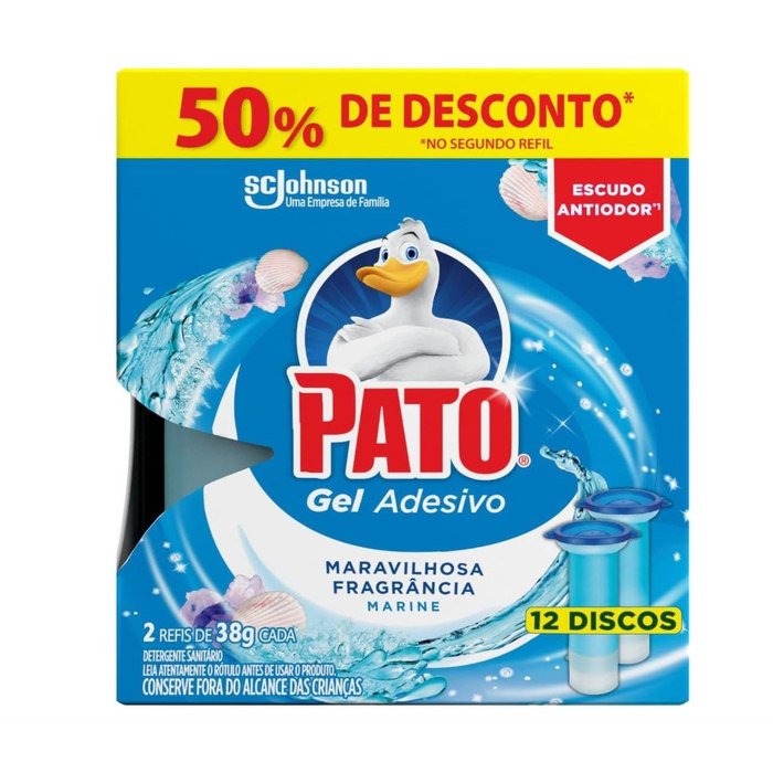 Pato Desodorizador Sanitário Gel Adesivo 2 Refis Marine, 12 Discos