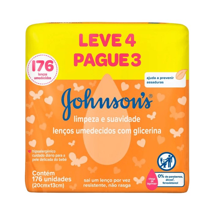 Lenços Umedecidos Johnson's Baby Limpeza e Suavidade 176 Unidades
