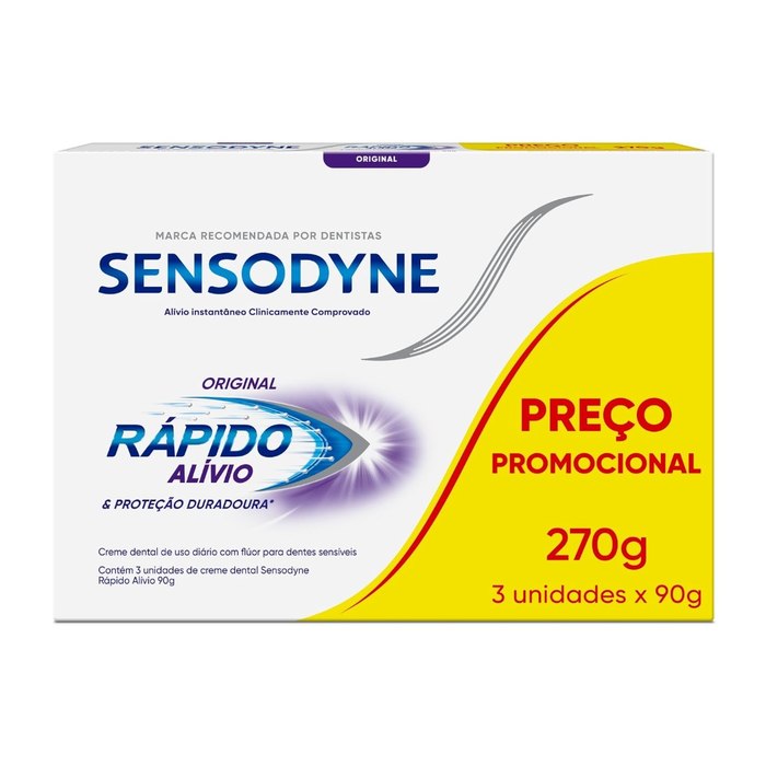 Sensodyne Creme Dental para Sensibilidade Rápido Alívio e Proteção Duradoura com Flúor Alívio Instantâneo 3 unidades de 90g cada