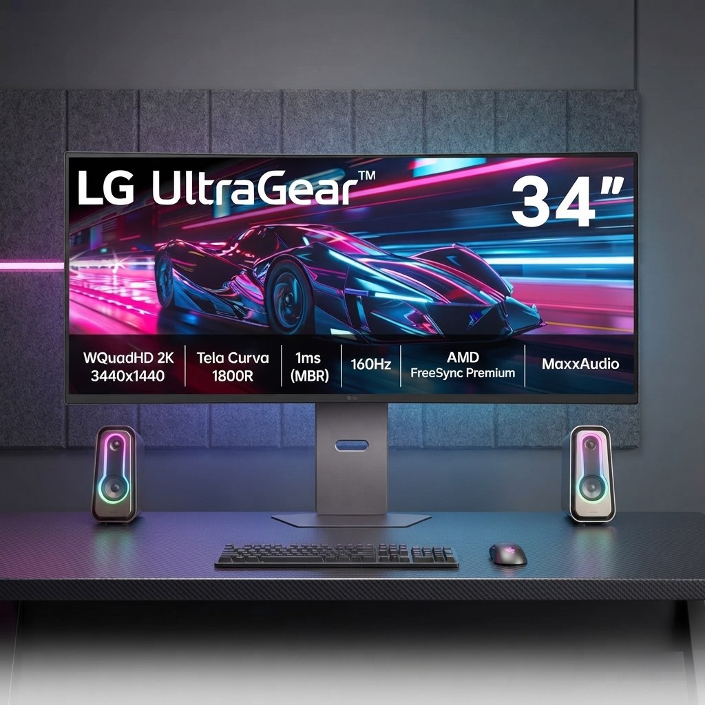 Monitor Gamer LG UltraGear Curvo 34" QuadHD 2K UltraWide 160Hz HDR10