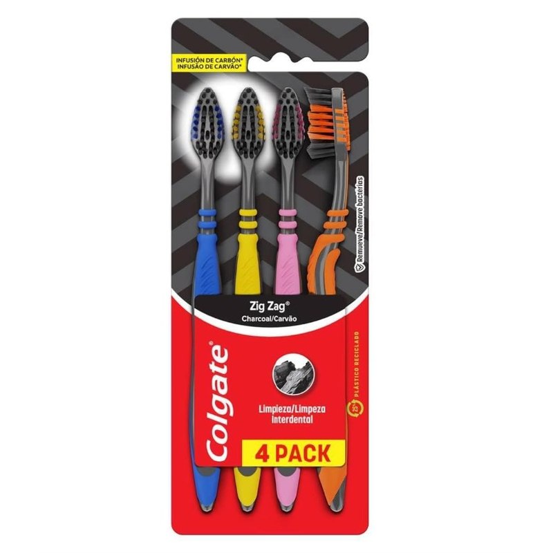 Escova de Dente Colgate ZigZag Carvão 4 unid