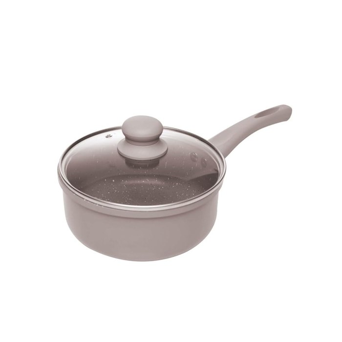 Panela de Indução Lyor 16cm 1.5 Litros Taupe Alumínio com Revestimento Cerâmico e Tampa de Vidro