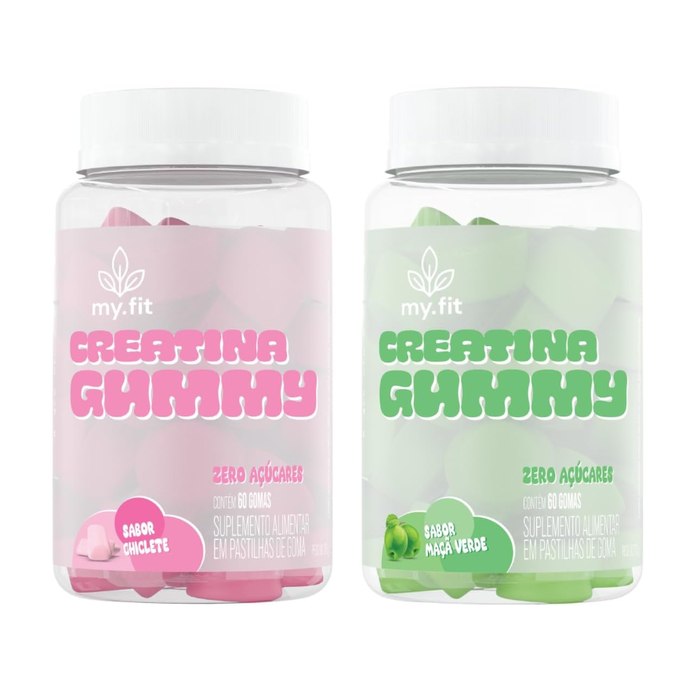 Kit 2x Creatina Gummy, Sabor Chiclete e Maçã Verde (120 Gomas)