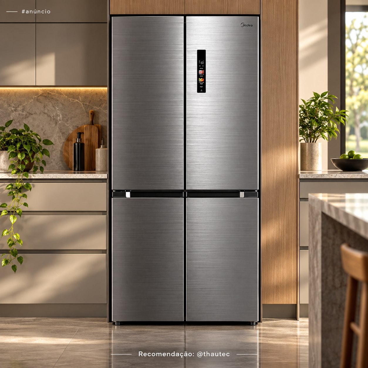 Refrigerador Inverse Midea de 04 Portas Frost Free com 474L Inox Bivolt (MDRF691FGD463)