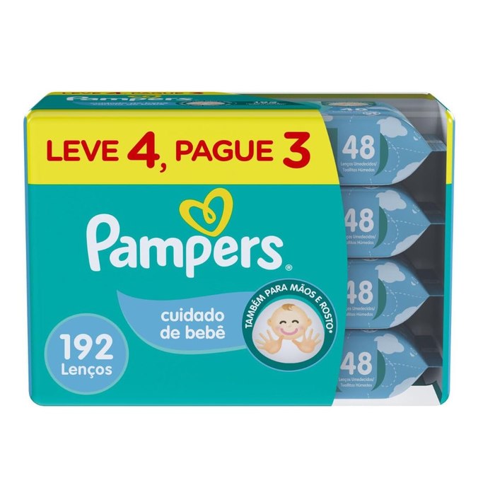 Lenços Umedecidos Pampers Cuidado de Bebê 192 Unidades