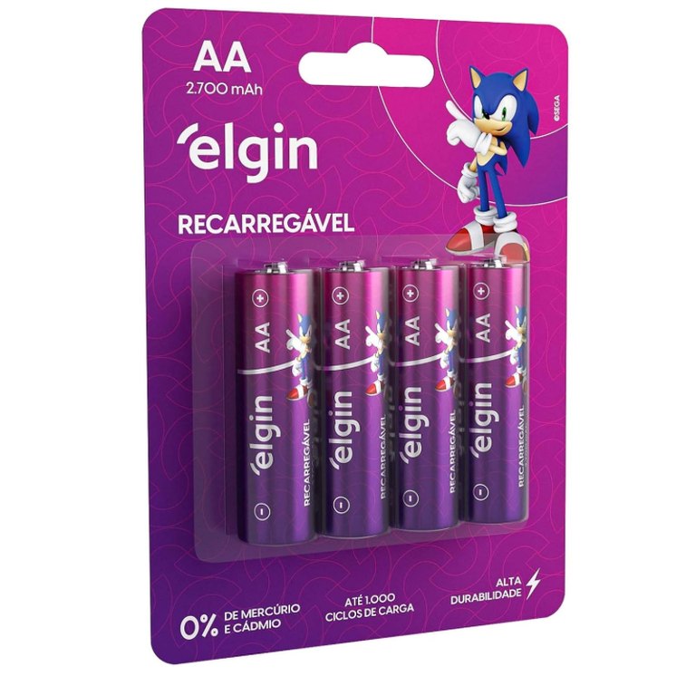 Pilha recarregável AA 2700Mah Elgin Com 4 unidades