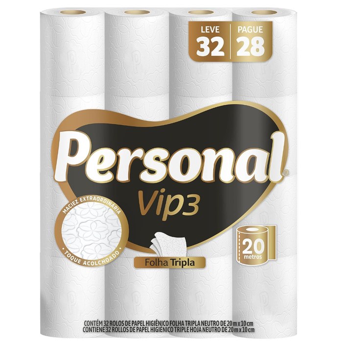 Personal Papel Higiênico Vip Folha Tripla, 32 Rolos De 20M